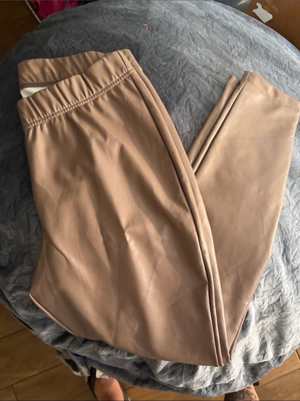 Women’s Faux Leather Jogger Bottoms - Taupe